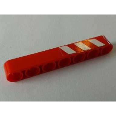 red technic liftarm thick 1 x 7 with red and 3 white danger stripes on upper half pattern model right side sticker - sets 8289 8294