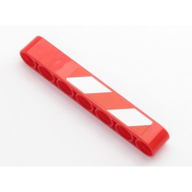 red technic liftarm thick 1 x 7 with red and 2 white danger stripes pattern model left side sticker - set 42043