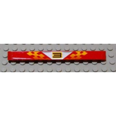 red technic liftarm thick 1 x 11 with number 3 and orange checkered racing pattern sticker - set 8650