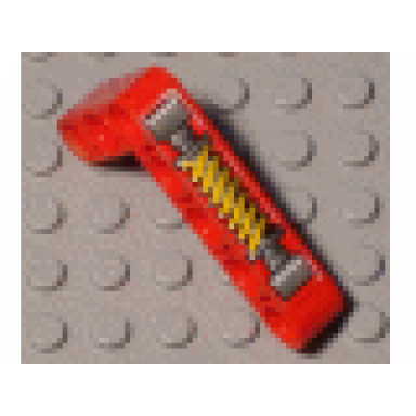 red technic liftarm modified bent thick l-shape 3 x 5 with shock absorber pattern sticker - set 8241