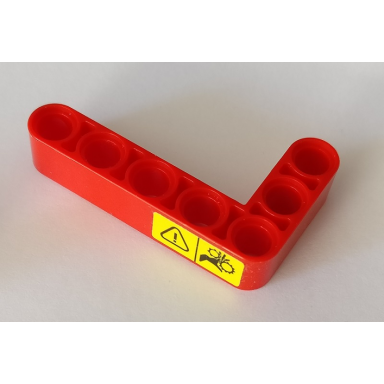 red technic liftarm modified bent thick l-shape 3 x 5 with warning sign on side pattern sticker - set 42082