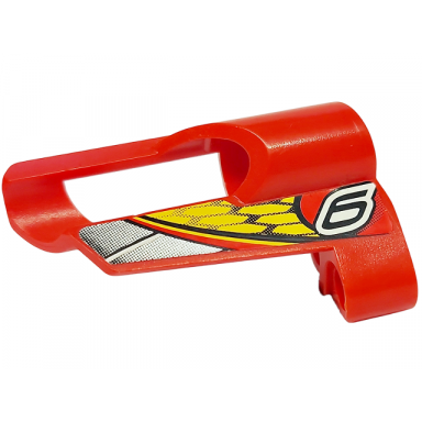 red technic panel fairing 6 small short large hole side b with silver gradient stripe black number 6 and honeycomb on yellow background pattern sticker - set 8363