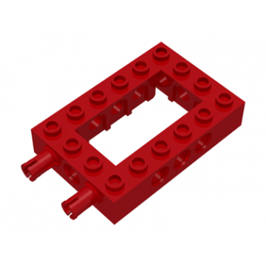 red technic brick 4 x 6 open center with 2 fixed rotatable friction pins on end