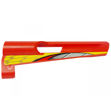red technic panel fairing 7 small long large hole side a with silver gradient stripe and black honeycomb on yellow background pattern sticker - set 8363