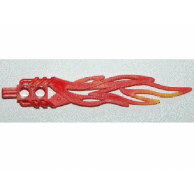 red bionicle weapon toa flame sword 2 x 12 with 2 pin holes and marbled bright light orange pattern
