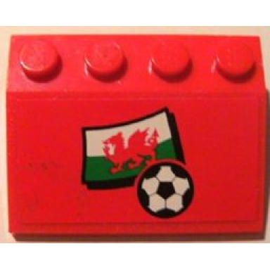 red slope 33 3 x 4 with flag of wales and soccer ball on red background pattern sticker - set 3407