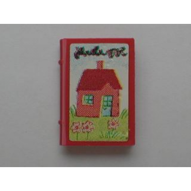 red minifigure utensil book 2 x 3 with house pattern sticker - sets 3119 3290