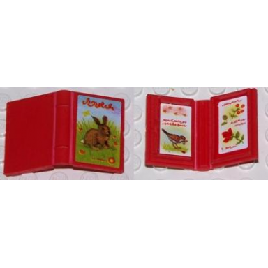 red minifigure utensil book 2 x 3 with rabbit outside and birds and flowers inside pattern stickers - set 3143