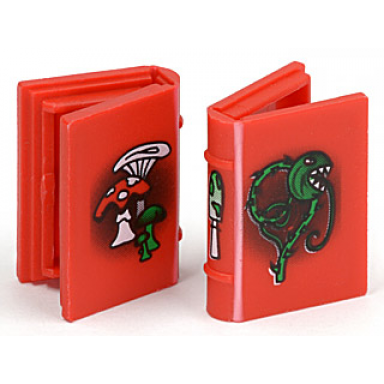red minifigure utensil book 2 x 3 with mushrooms and vine pattern