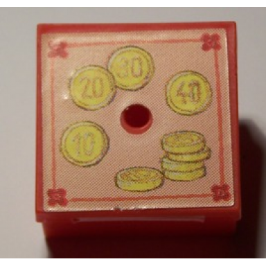 red container box 3 1 2 x 3 1 2 x 1 1 3 with hinged lid with coins pattern sticker - set 3116