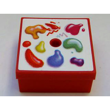 red container box 3 1 2 x 3 1 2 x 1 1 3 with hinged lid with paint box pattern sticker - set 3142