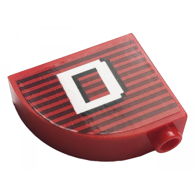 red slope curved 3 x 1 x 2 with hollow stud with gray stripes and white letter d pattern sticker - set 10272