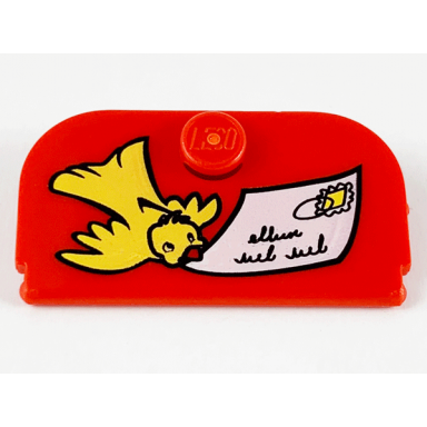 red container mailbox 4 x 4 door with yellow bird and white envelope pattern