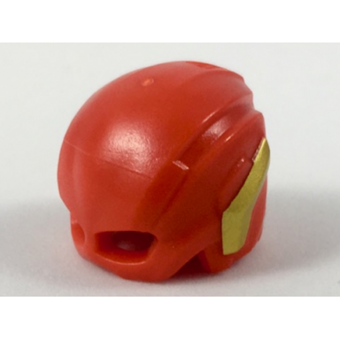 red minifigure headgear helmet with eye holes and gold wings pattern