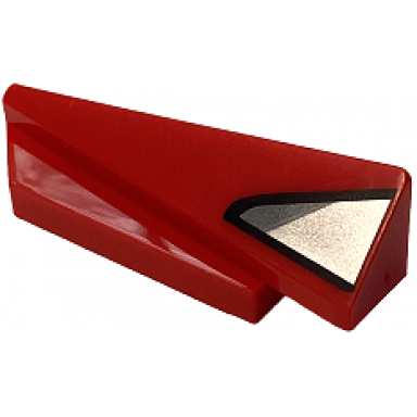 red wedge 5 x 1 x 1 1 3 with 4 x 1 base left with silver and dark silver shapes with black outline window frame pattern