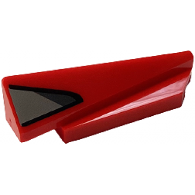 red wedge 5 x 1 x 1 1 3 with 4 x 1 base right with silver and dark silver shapes with black outline window frame pattern