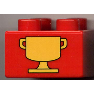 red duplo brick 2 x 2 with trophy cup pattern