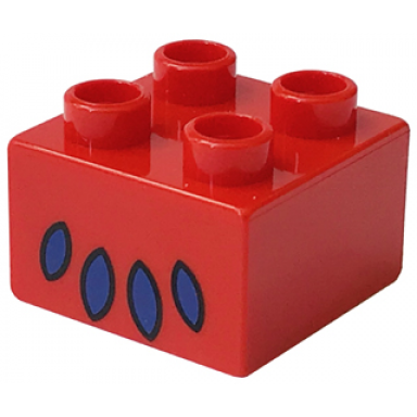 red duplo brick 2 x 2 with 4 violet pointed ovals pattern