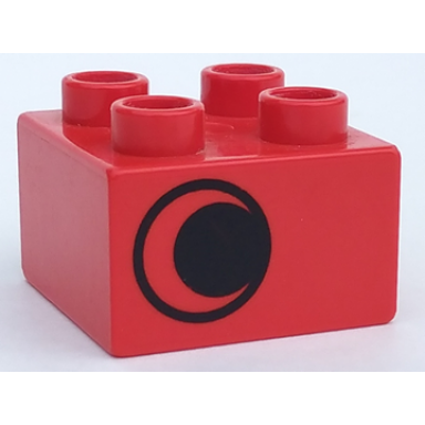 red duplo brick 2 x 2 with eye without white pattern on one side offset left