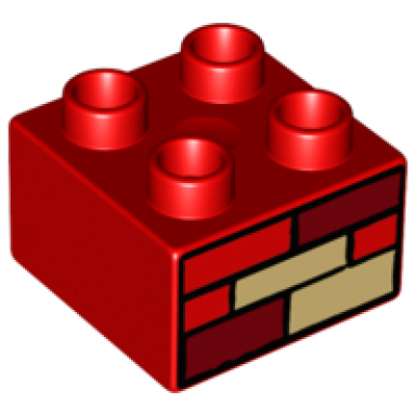 red duplo brick 2 x 2 with red dark red and tan bricks pattern