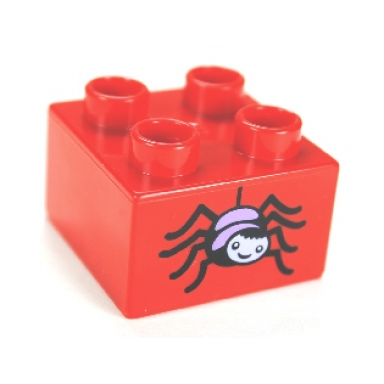 red duplo brick 2 x 2 with spider pattern