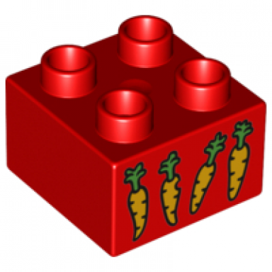 red duplo brick 2 x 2 with 4 carrots pattern