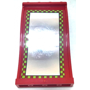 red panel 1 x 4 x 6 wavy with funhouse mirror with lime checkered border pattern sticker - set 70922