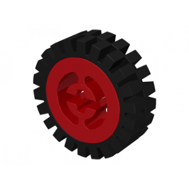 red wheel with split axle hole with black tire 24mm d x 8mm offset tread - interior ridges 3482 3483