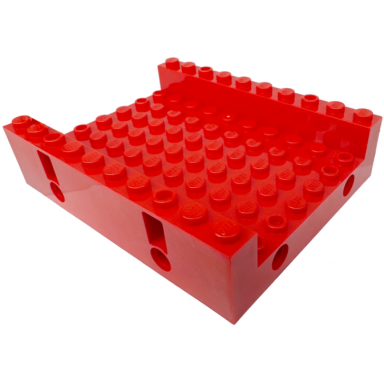 red technic brick 8 x 10 x 2 with 6 x 10 recessed center and 2 pin holes on each side 