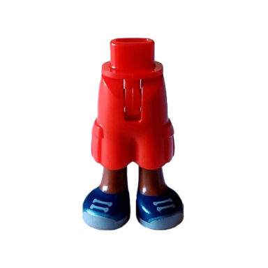 red mini doll hips and trousers cropped large pockets with molded reddish brown legs and printed dark blue shoes with light bluish laces and soles pattern - thin hinge