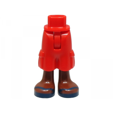 red mini doll hips and trousers cropped large pockets with molded reddish brown legs and printed dark blue sandals with v-shaped straps pattern - thin hinge