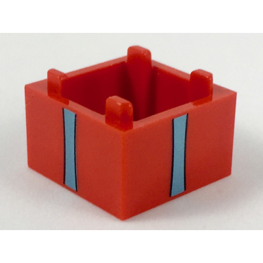 red container box 2 x 2 x 1 - top opening with flat inner bottom with metallic light blue vertical ribbons pattern