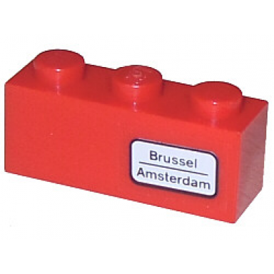 red brick 1 x 3 with brussel - amsterdam pattern on right sticker - set 7745