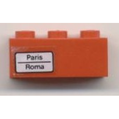 red brick 1 x 3 with paris - roma pattern on left side sticker - set 7745