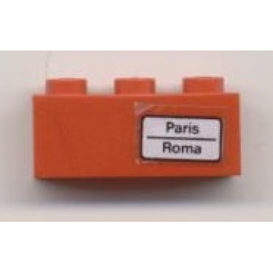 red brick 1 x 3 with paris - roma pattern on right side sticker - set 7745
