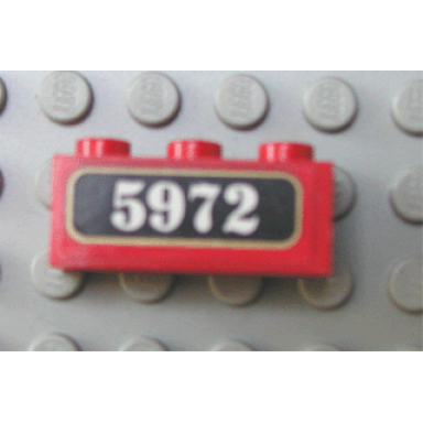 red brick 1 x 3 with white 5972 on black pattern sticker - sets 4708 4758