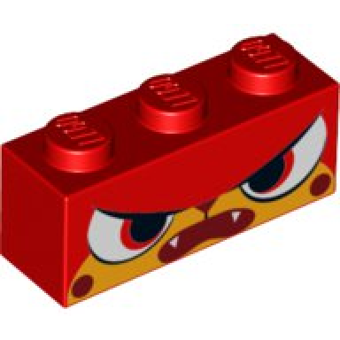 red brick 1 x 3 with cat face mad pattern angry kitty
