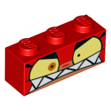 red brick 1 x 3 with cat face wide yellow eyes angry expression with clenched teeth pattern angry unikitty