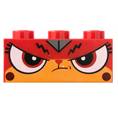 red brick 1 x 3 with cat face with bright light orange muzzle frown narrow eyes pattern angry kitty