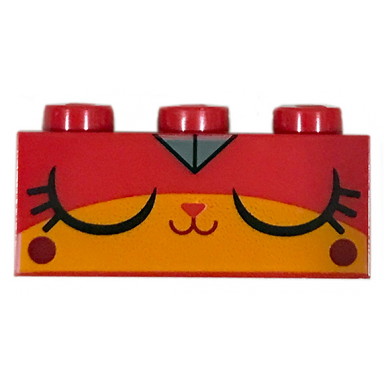 red brick 1 x 3 with cat face sleeping smiling pattern warrior kitty