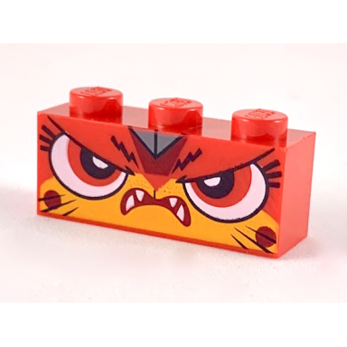 red brick 1 x 3 with cat face fierce pattern angry warrior kitty