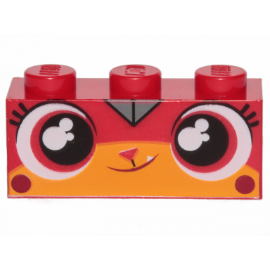 red brick 1 x 3 with cat face wide eyes and smiling pattern calm-down kitty
