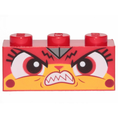 red brick 1 x 3 with cat face angry expression teeth bared lowered eyebrows pattern rampage kitty
