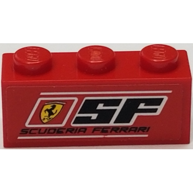 red brick 1 x 3 with ferrari logo sf scuderia ferrari and white lines pattern sticker - set 8185