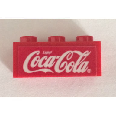 red brick 1 x 3 with white coca-cola logo on red background pattern sticker - set 4465