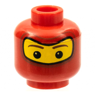 red minifigure head balaclava with brown eyebrows white spot in eyes pattern spider-man 2