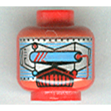 red minifigure head alien with blue eye mask small and black and red mouth grille pattern