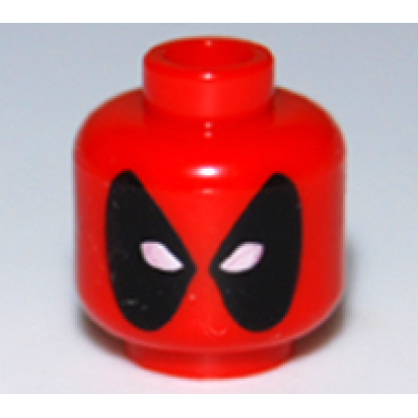 red minifigure head mask with large black panels and white eye holes pattern