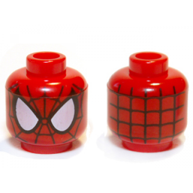 red minifigure head alien with spider-man black webbing large white eyes with black borders pattern