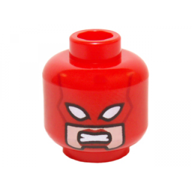 red minifigure head female mask with white eyes over light nougat face red lips clenched teeth pattern captain marvel